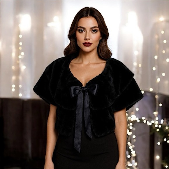 Elegant Black Faux Mink Fur Shrug Bolero by Park & Main Short Coat Size Medium M - Picture 1 of 11